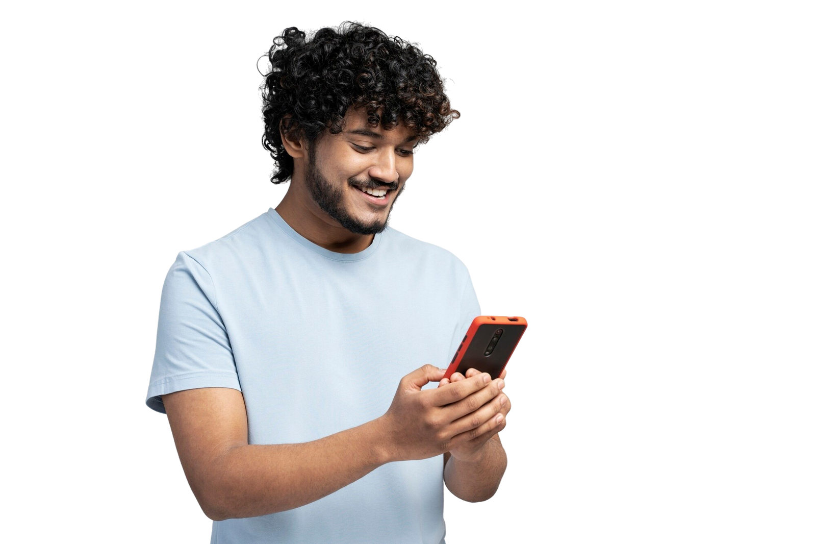 Customer with phone after electronics repair service at TECH PFIX Pflugerville