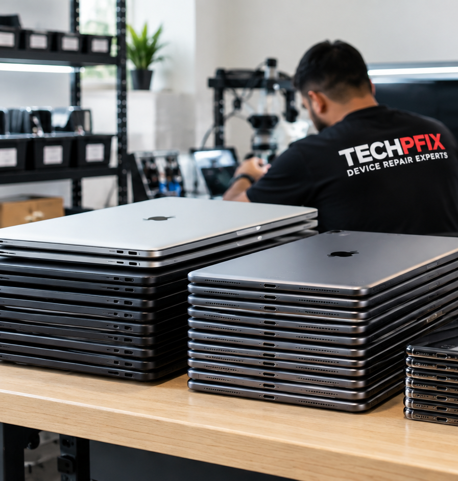 Business and school bulk device repair for laptops tablets iPads and phones at TECH PFIX in Pflugerville Texas